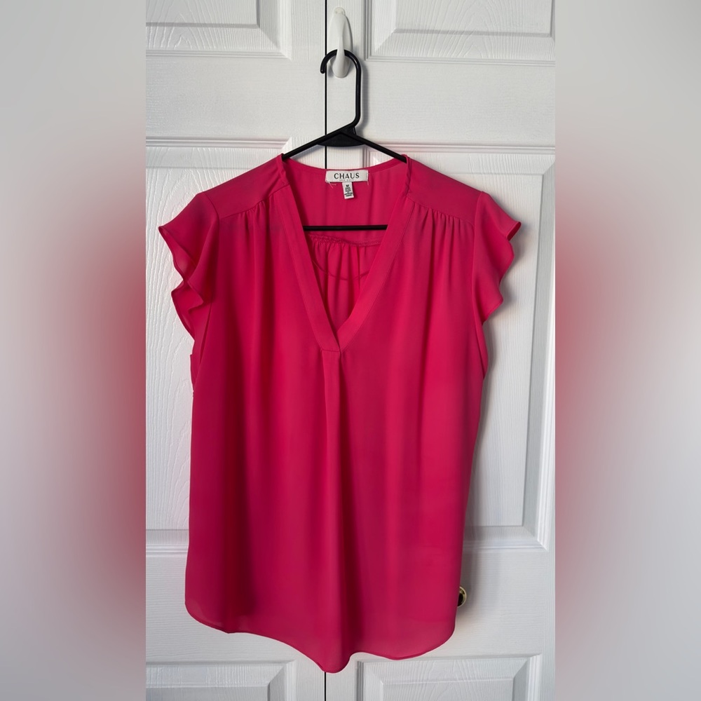 Chaus short sleeve business blouse in hot pink, size M